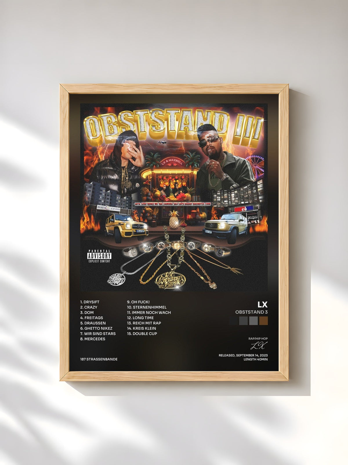 #bois Tableau de l'album Obststand 3 de LX, cadre en bois brut, imprimé et encadré en France