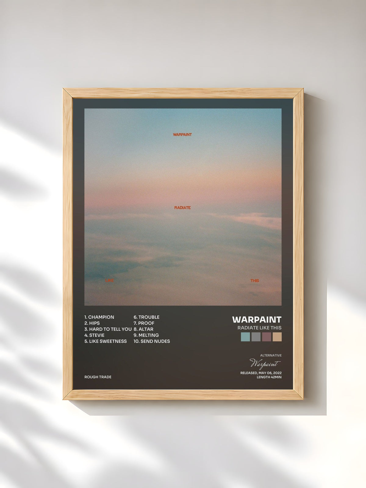 #bois Tableau de l'album Radiate Like This de Warpaint, cadre en bois brut, imprimé et encadré en France
