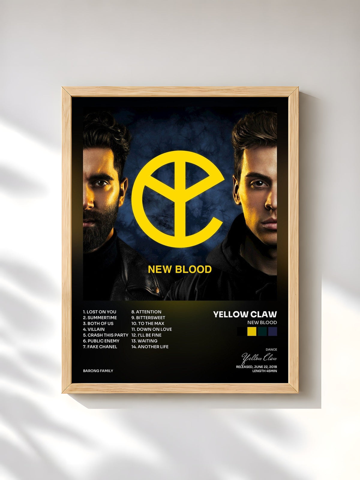 #bois Tableau de l'album New Blood de Yellow Claw, cadre en bois brut, imprimé et encadré en France