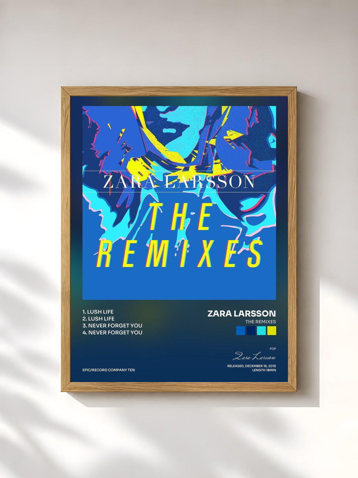 #bois Tableau de l'album The Remixes de Zara Larsson, cadre en bois brut, imprimé et encadré en France