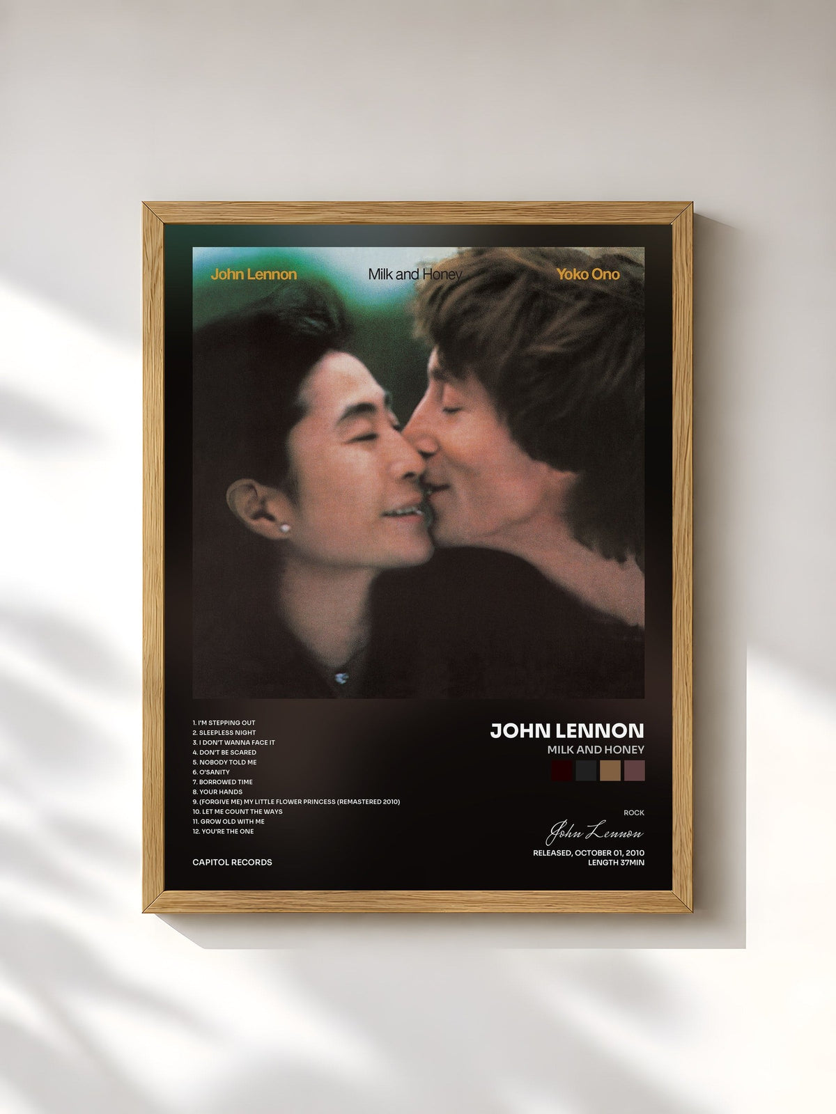 #bois Tableau de l'album Milk And Honey de John Lennon, cadre en bois brut, imprimé et encadré en France