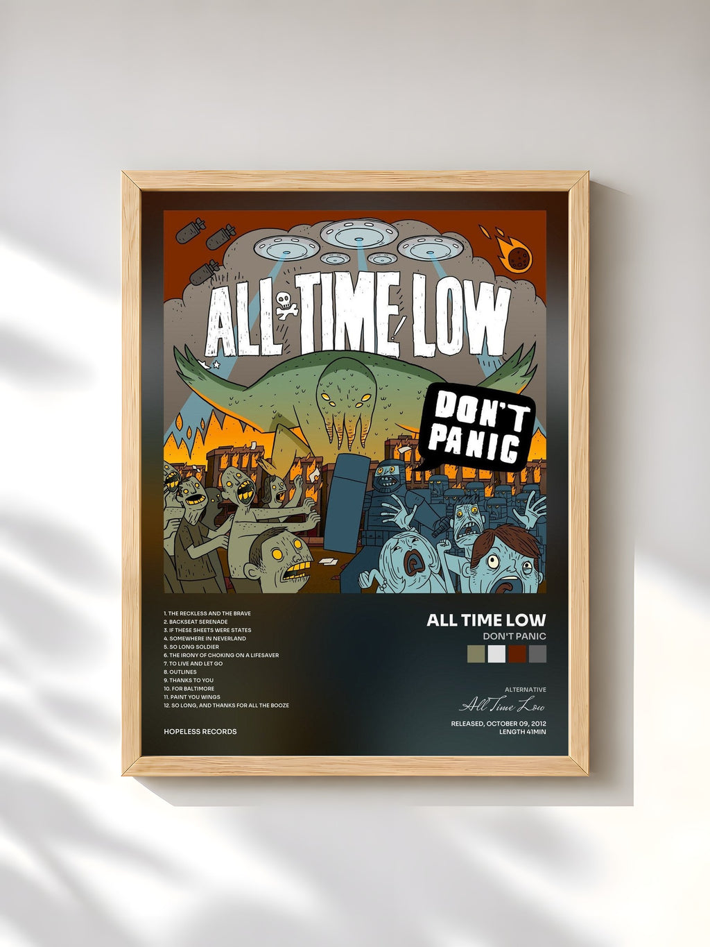 #bois Tableau de l'album Don't Panic de All Time Low, cadre en bois brut, imprimé et encadré en France