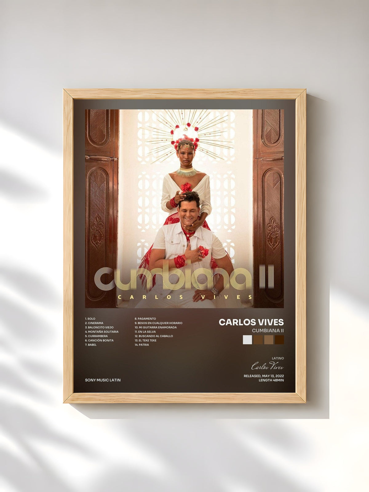 #bois Tableau de l'album Cumbiana II de Carlos Vives, cadre en bois brut, imprimé et encadré en France