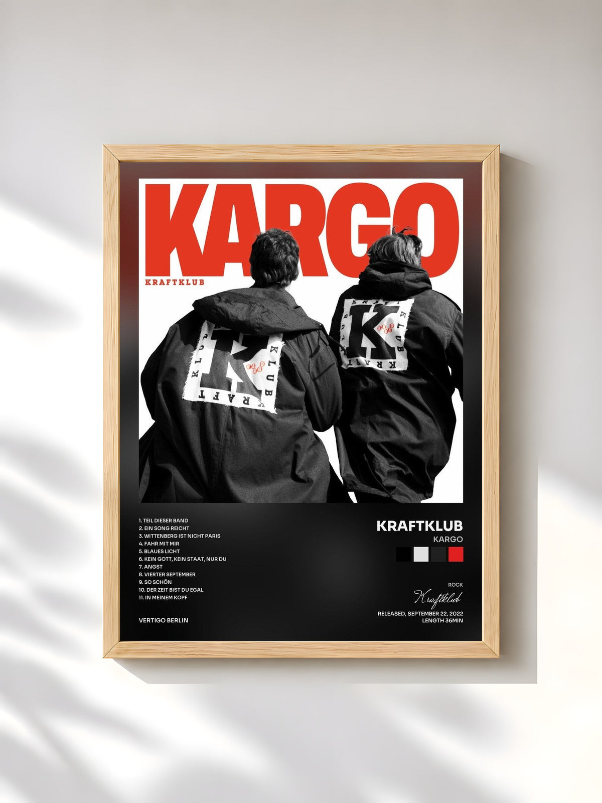 #bois Tableau de l'album KARGO de Kraftklub, cadre en bois brut, imprimé et encadré en France