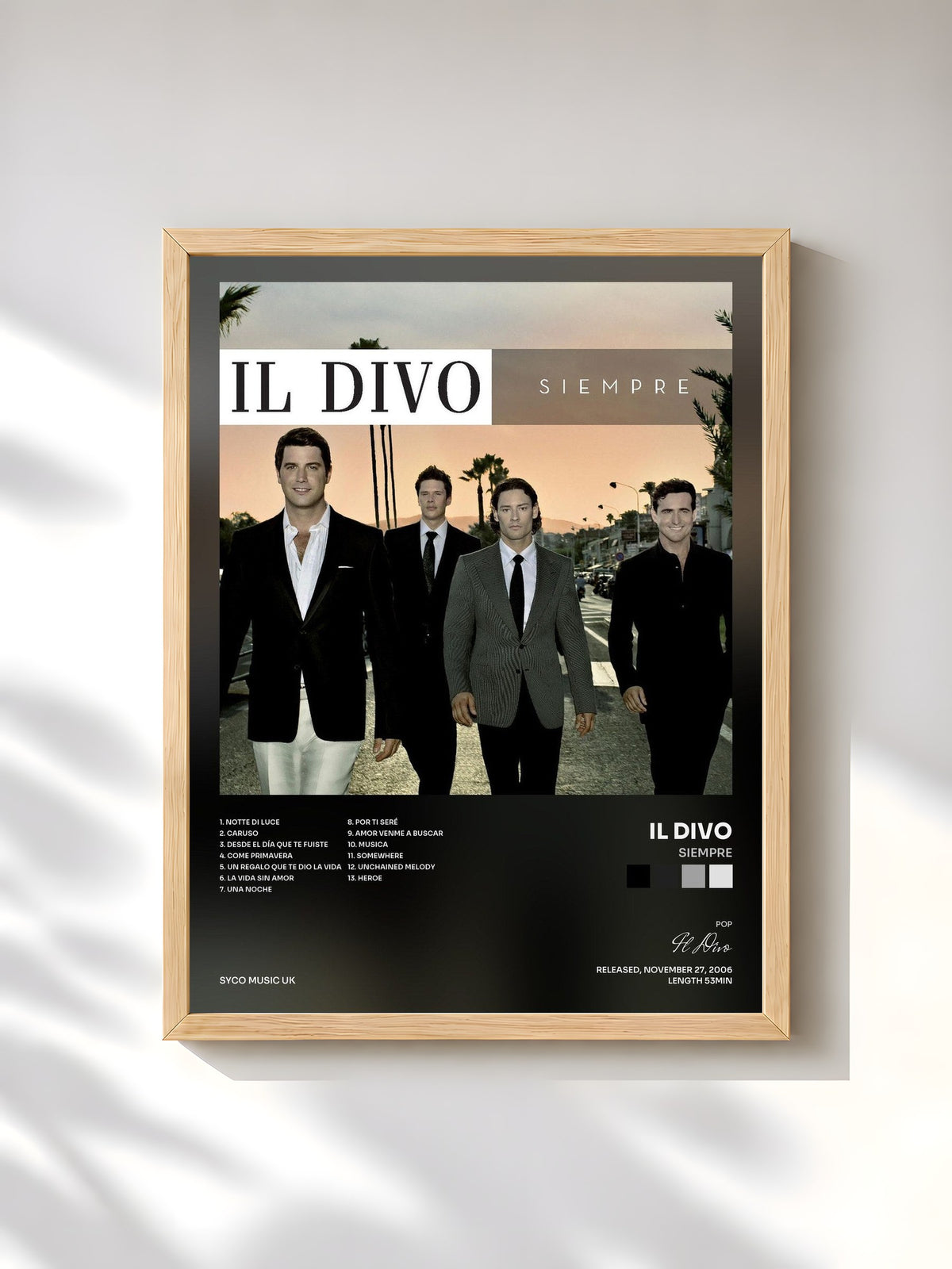 #bois Tableau de l'album Siempre de Il Divo, cadre en bois brut, imprimé et encadré en France