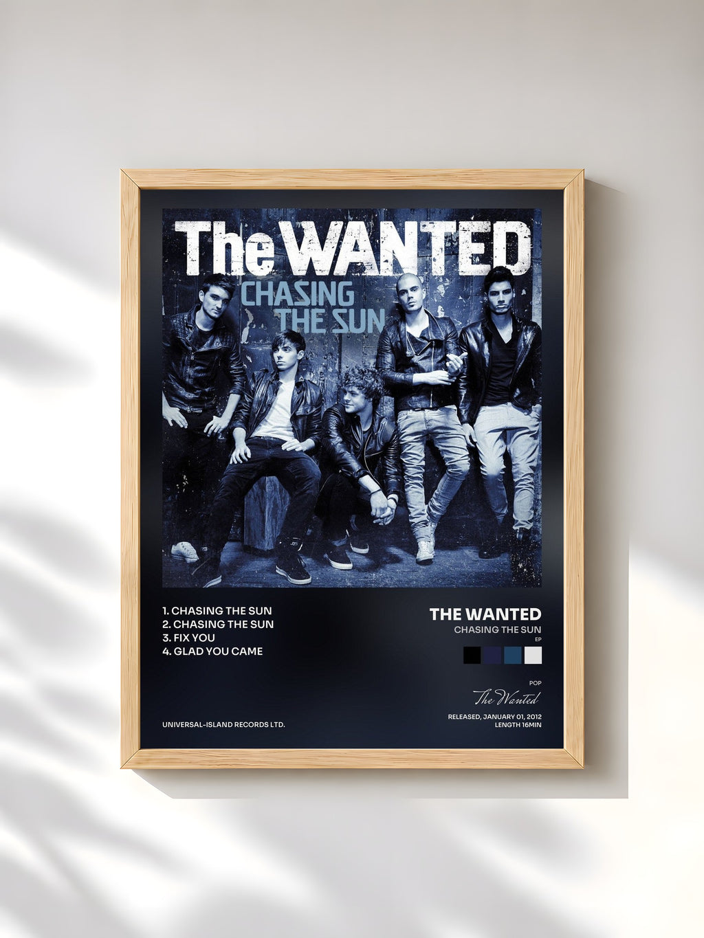 #bois Tableau de l'album Chasing The Sun (EP) de The Wanted, cadre en bois brut, imprimé et encadré en France