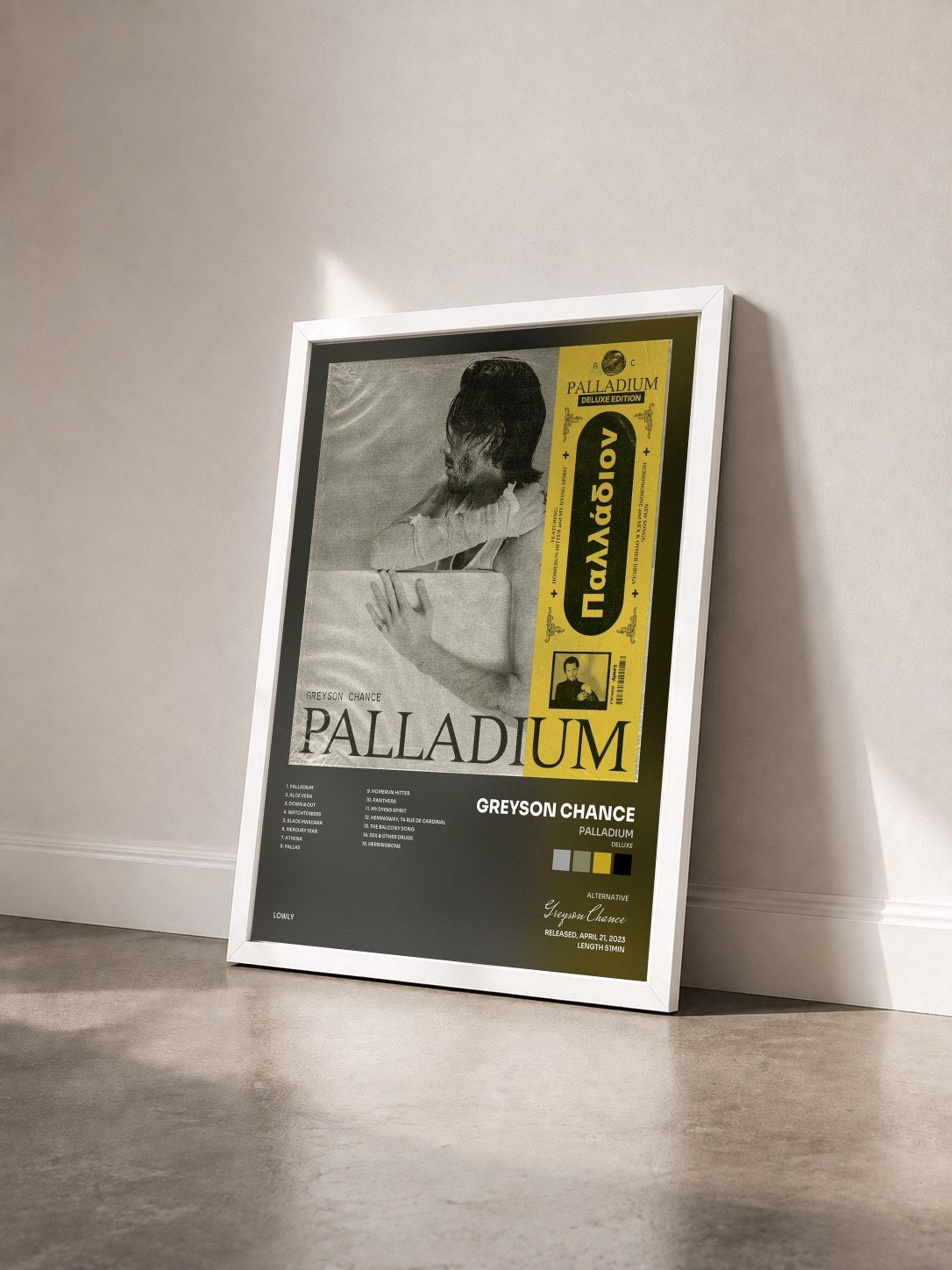 #blanc Tableau de l'album Palladium (Deluxe) de Greyson Chance vu de trois quarts, cadre blanc