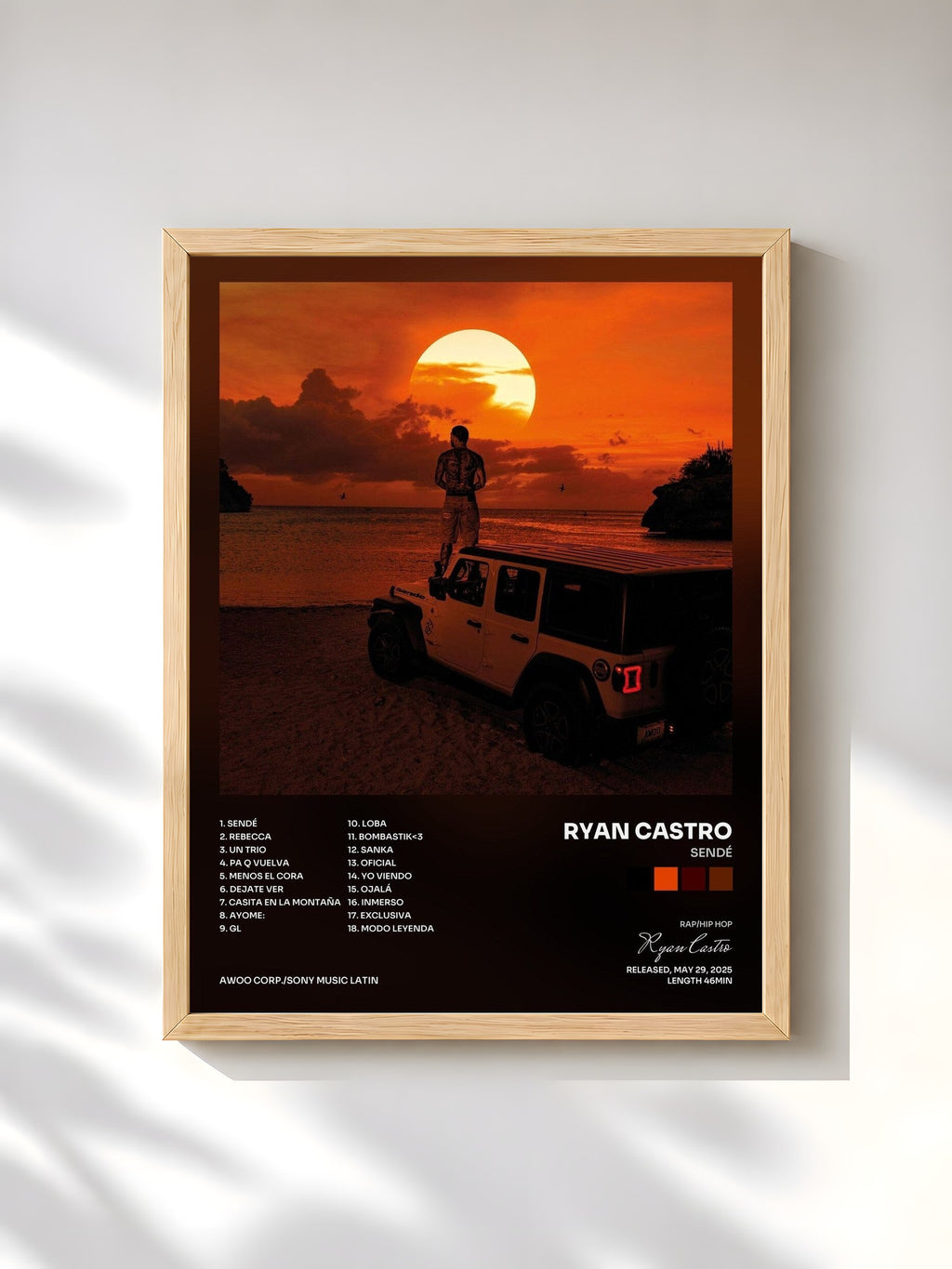 #bois Tableau de l'album SENDÉ de Ryan Castro, cadre en bois brut, imprimé et encadré en France
