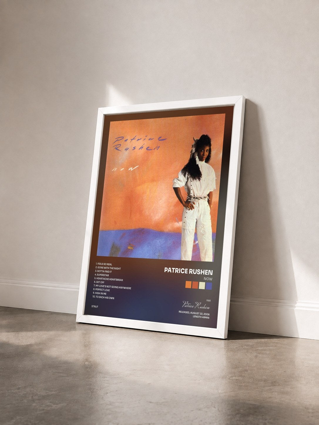 #blanc Tableau de l'album Now de Patrice Rushen vu de trois quarts, cadre blanc