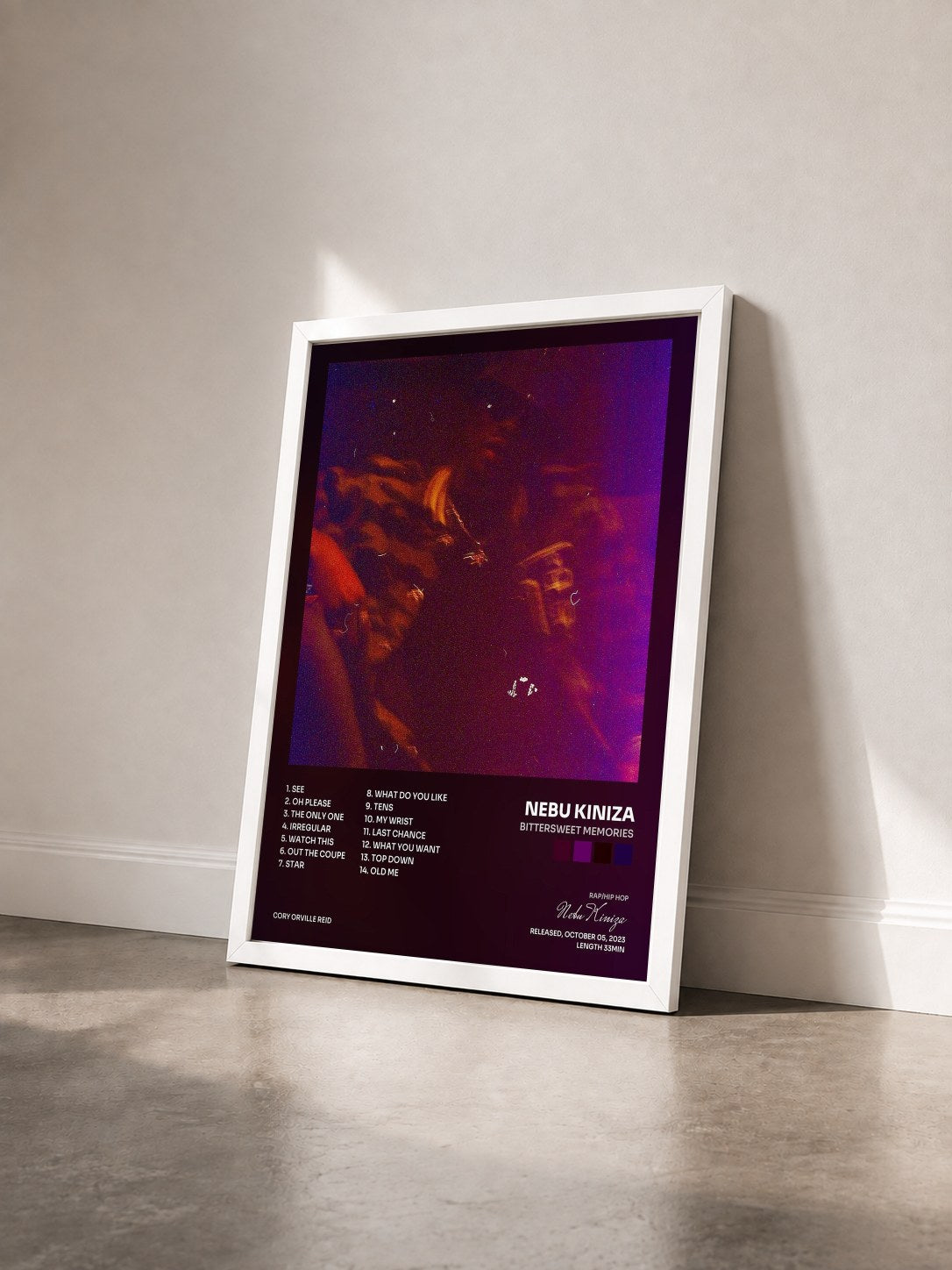 #blanc Tableau de l'album Bittersweet Memories de Nebu Kiniza vu de trois quarts, cadre blanc