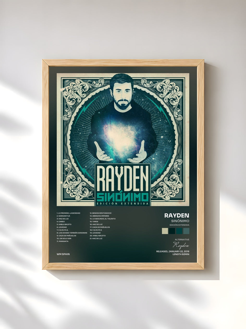 #bois Tableau de l'album Sinónimo (Edición extendida) de Rayden, cadre en bois brut, imprimé et encadré en France