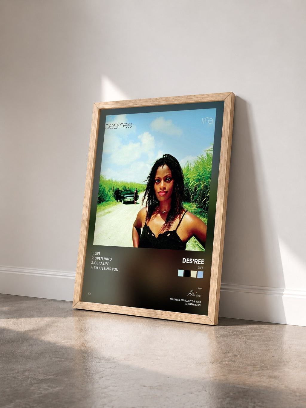 #bois Tableau de l'album Life de Des'ree vu de trois quarts, cadre en bois brut