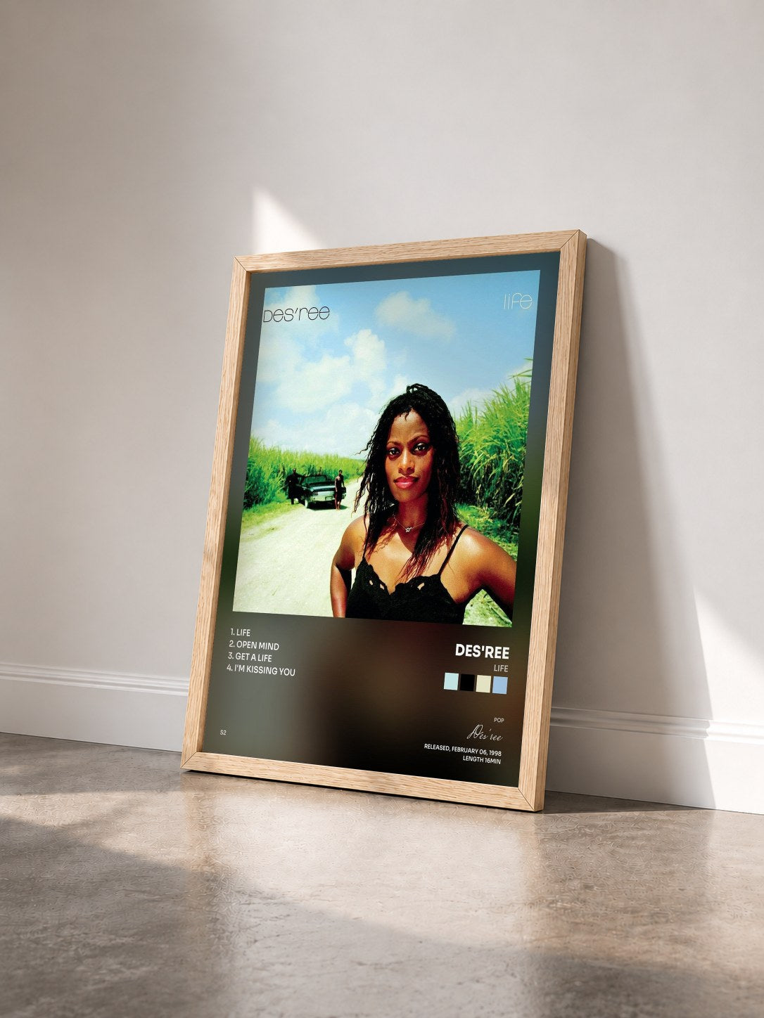 #bois Tableau de l'album Life de Des'ree vu de trois quarts, cadre en bois brut