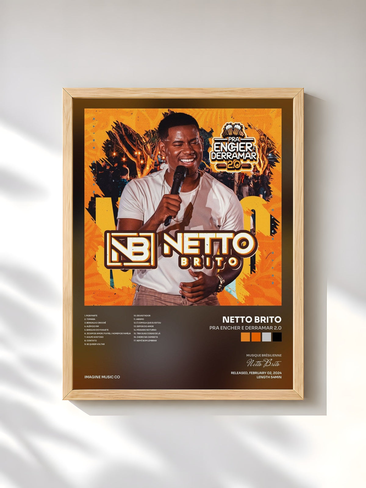 #bois Tableau de l'album Pra Encher e Derramar 2.0 de Netto Brito, cadre en bois brut, imprimé et encadré en France