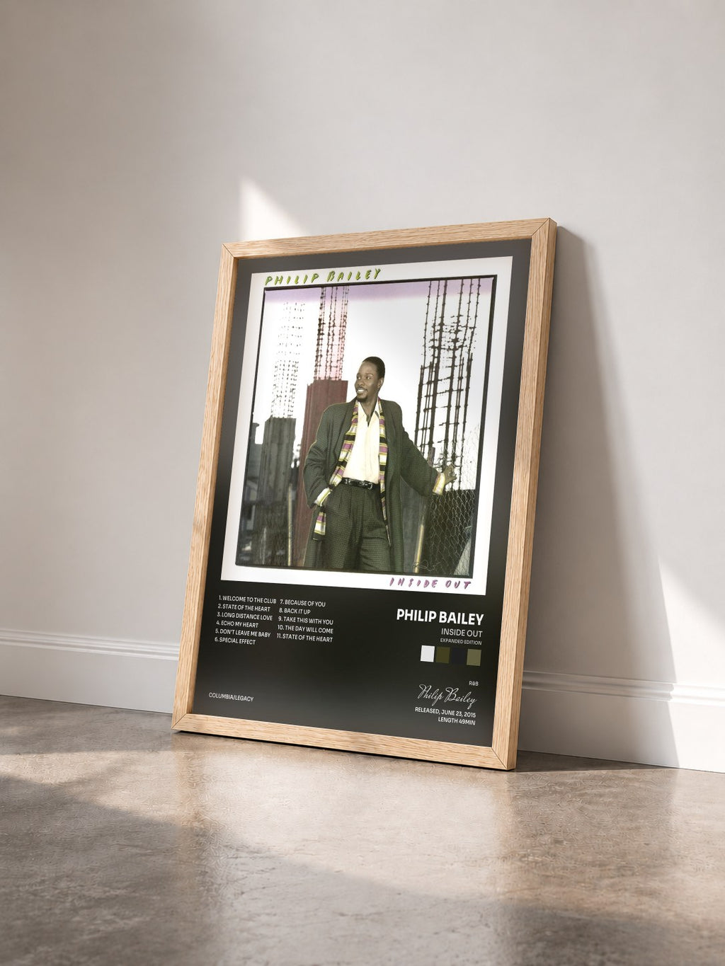 #bois Tableau de l'album Inside Out (Expanded Edition) de Philip Bailey vu de trois quarts, cadre en bois brut