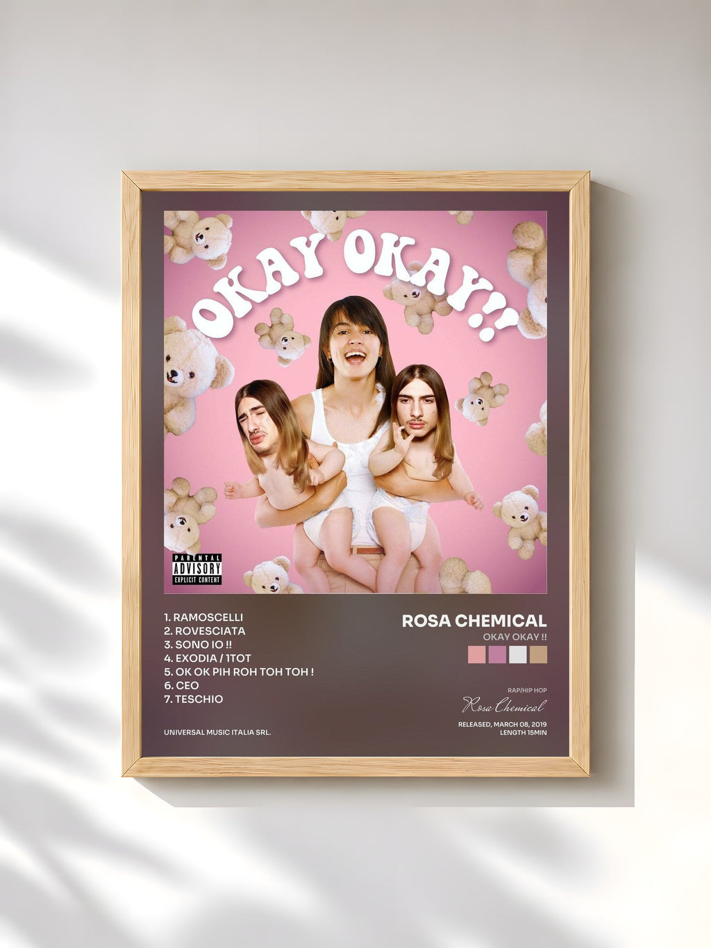 #bois Tableau de l'album OKAY OKAY !! de Rosa Chemical, cadre en bois brut, imprimé et encadré en France
