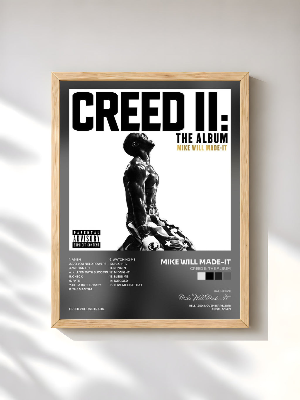 #bois Tableau de l'album Creed II: The Album de Mike Will Made-It, cadre en bois brut, imprimé et encadré en France
