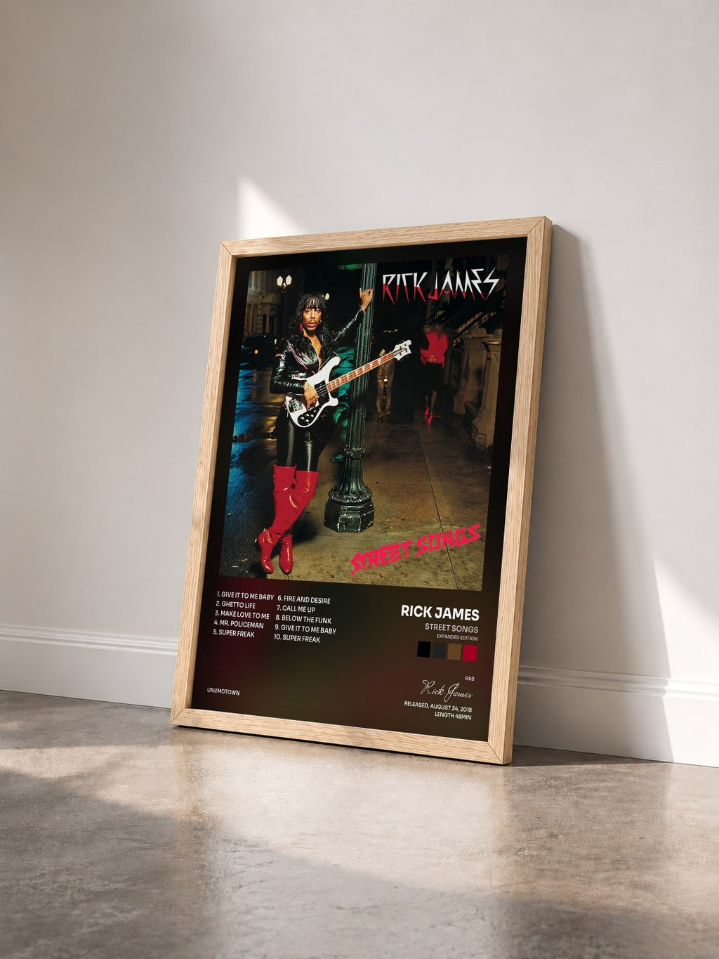 #bois Tableau de l'album Street Songs (Expanded Edition) de Rick James vu de trois quarts, cadre en bois brut