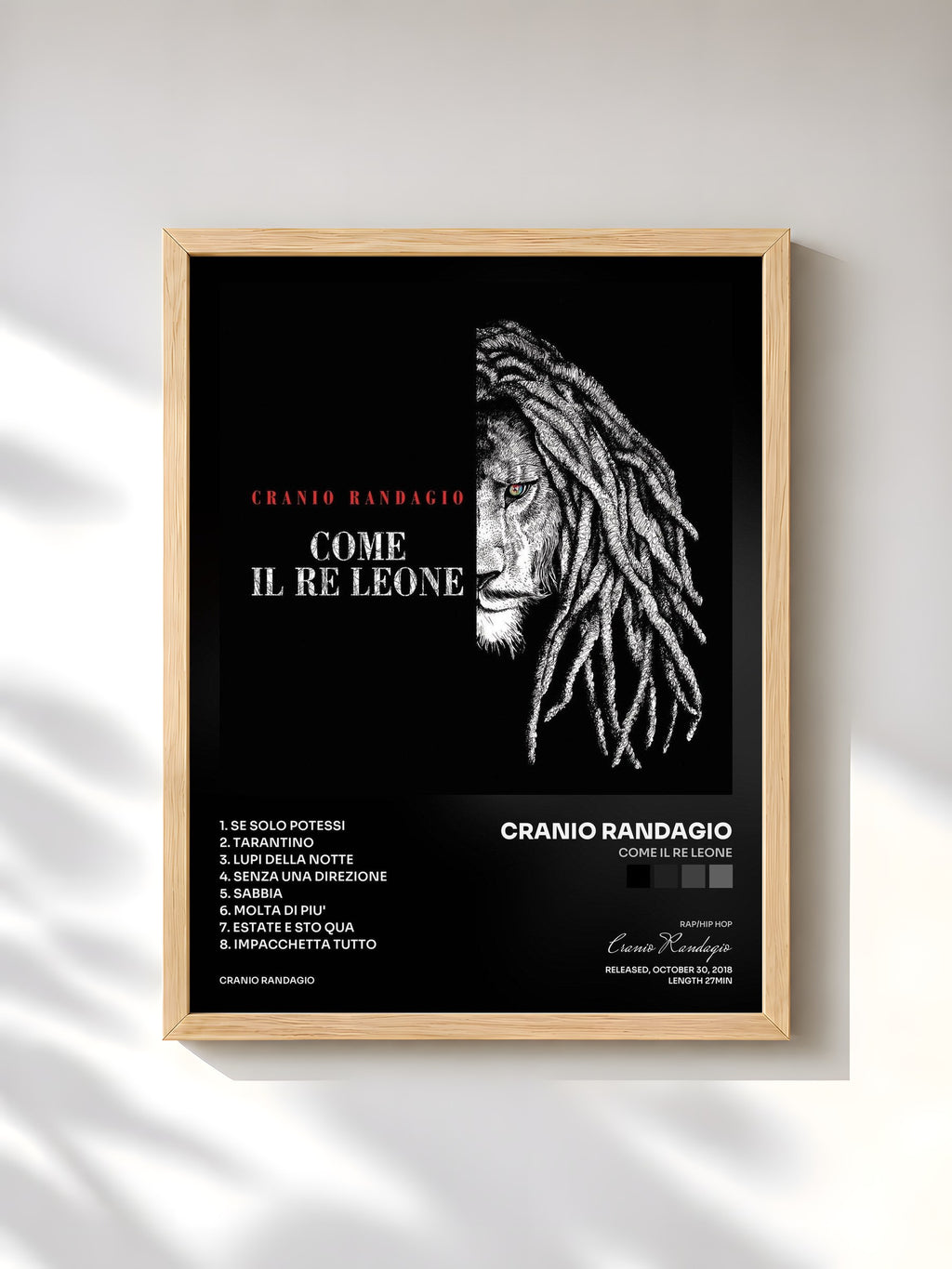 #bois Tableau de l'album COME IL RE LEONE de Cranio Randagio, cadre en bois brut, imprimé et encadré en France