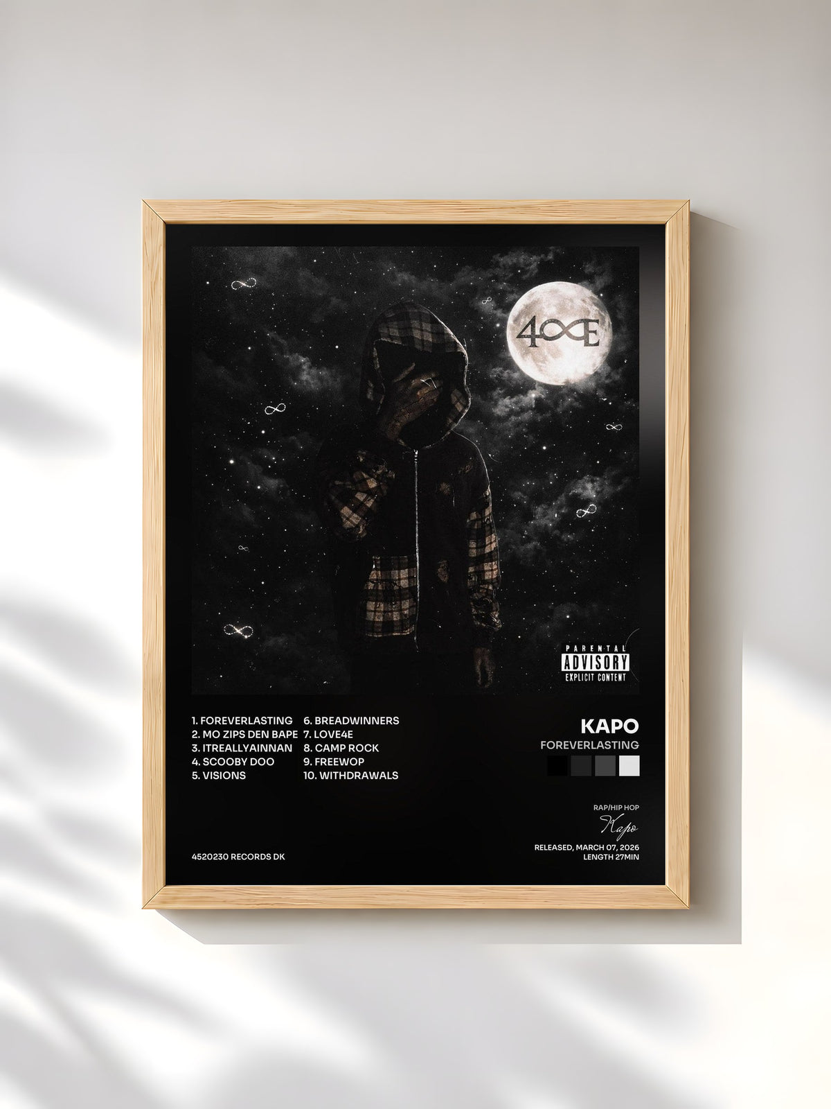 #bois Tableau de l'album ForeverLasting de Kapo, cadre en bois brut, imprimé et encadré en France