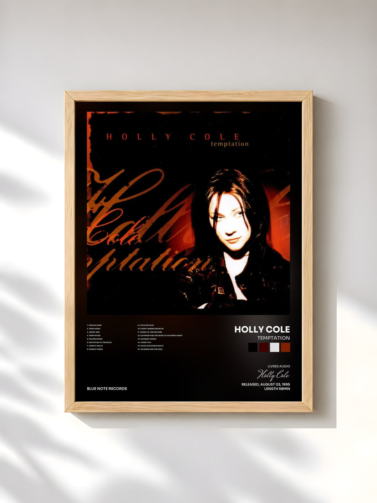 #bois Tableau de l'album Temptation de Holly Cole, cadre en bois brut, imprimé et encadré en France