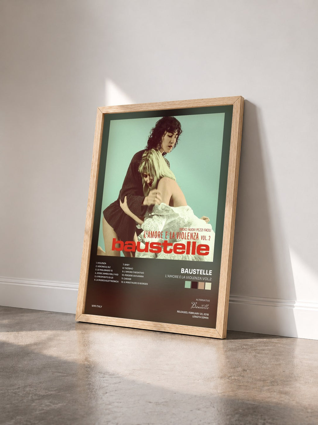 #bois Tableau de l'album L'amore e la violenza vol.2 de Baustelle vu de trois quarts, cadre en bois brut