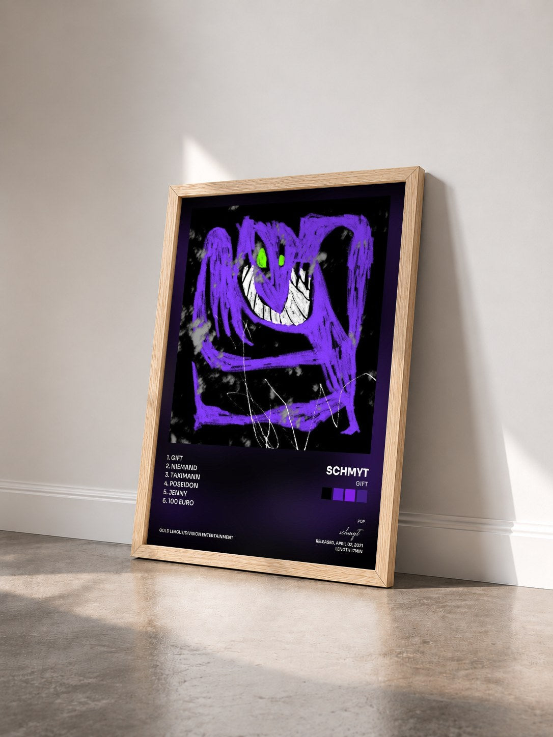 #bois Tableau de l'album Gift de schmyt vu de trois quarts, cadre en bois brut