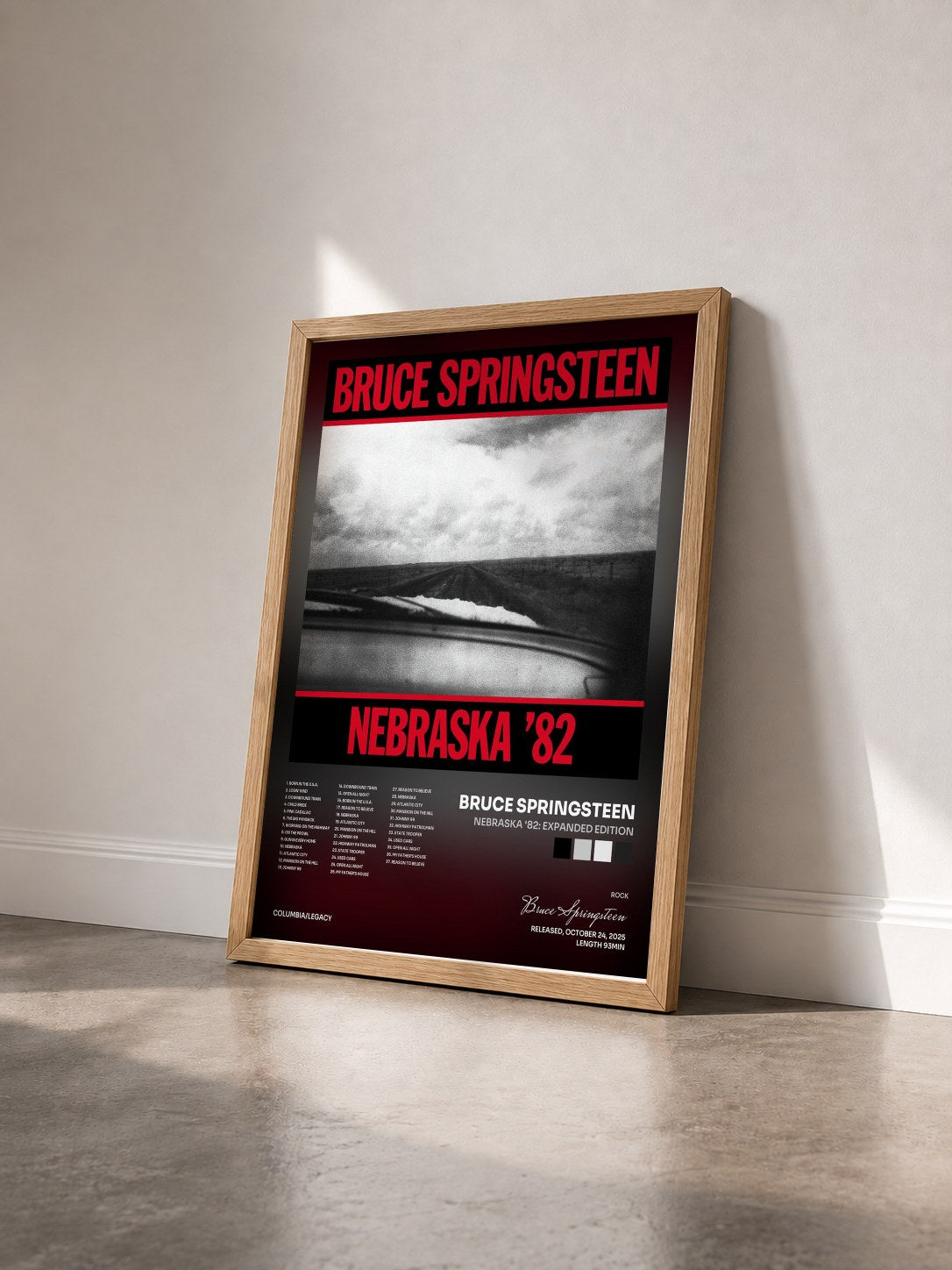#bois Tableau de l'album Nebraska '82: Expanded Edition de Bruce Springsteen vu de trois quarts, cadre en bois brut