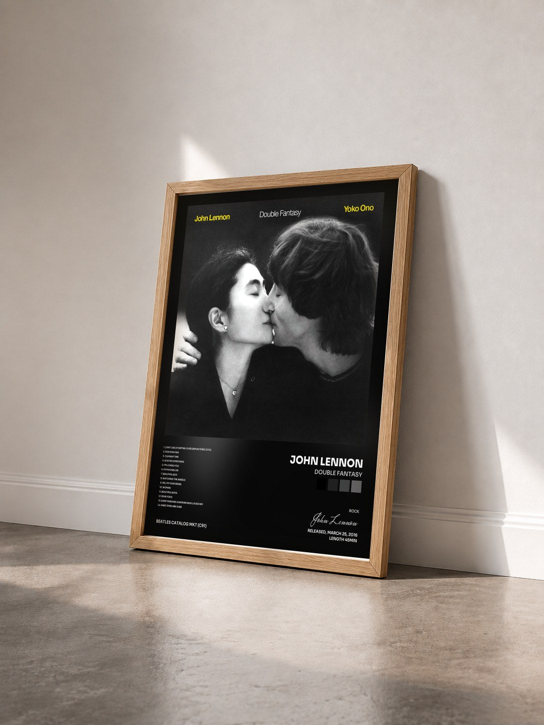 #bois Tableau de l'album Double Fantasy de John Lennon vu de trois quarts, cadre en bois brut