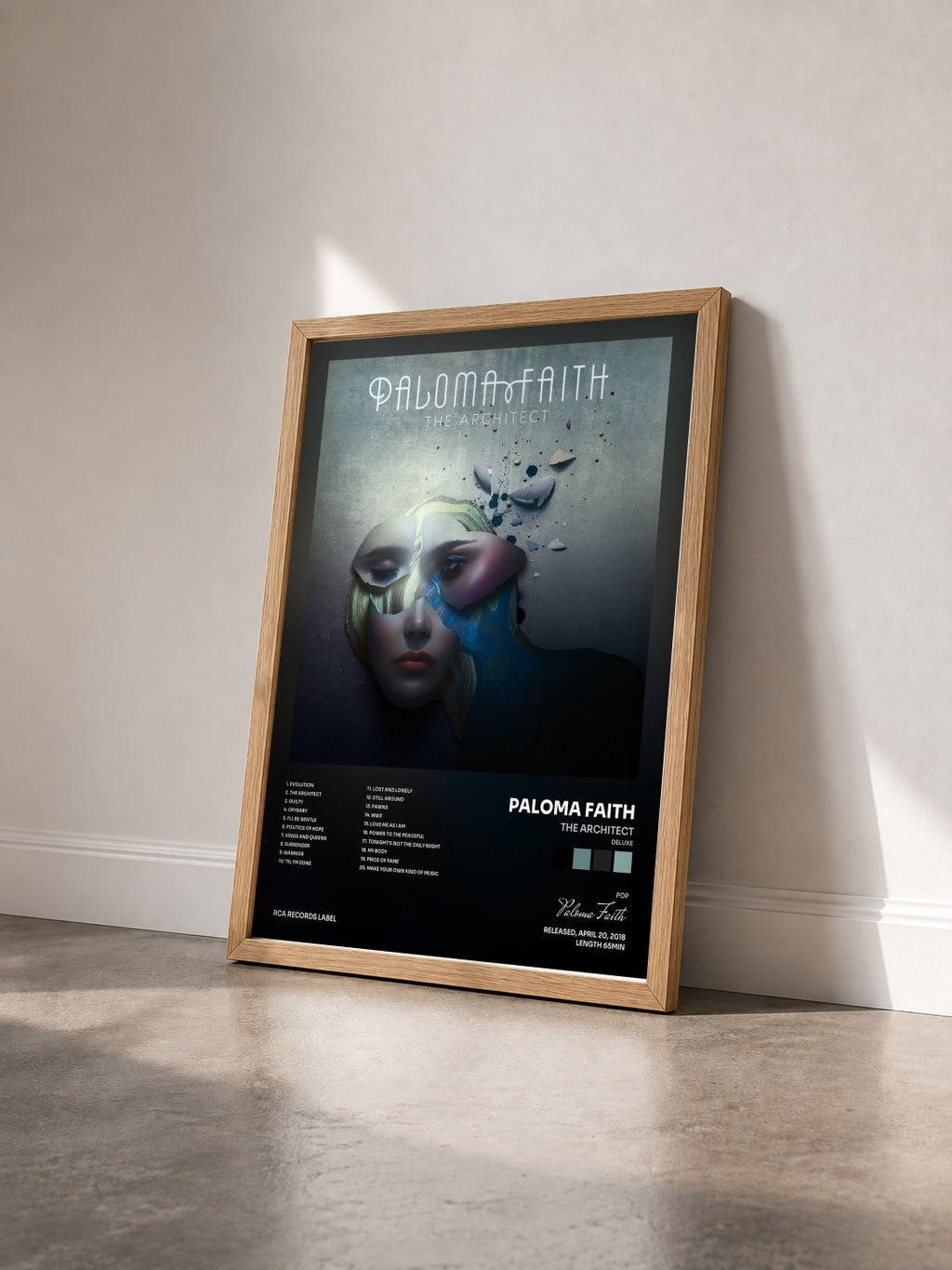 #bois Tableau de l'album The Architect (Deluxe) de Paloma Faith vu de trois quarts, cadre en bois brut