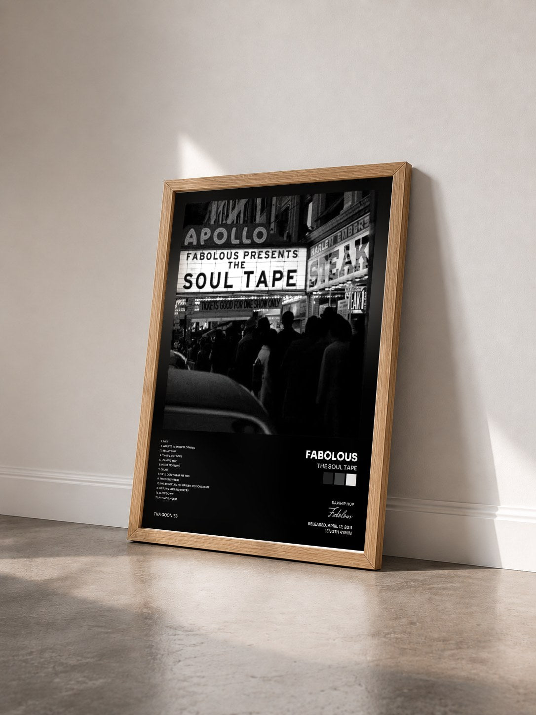 #bois Tableau de l'album The Soul Tape de Fabolous vu de trois quarts, cadre en bois brut