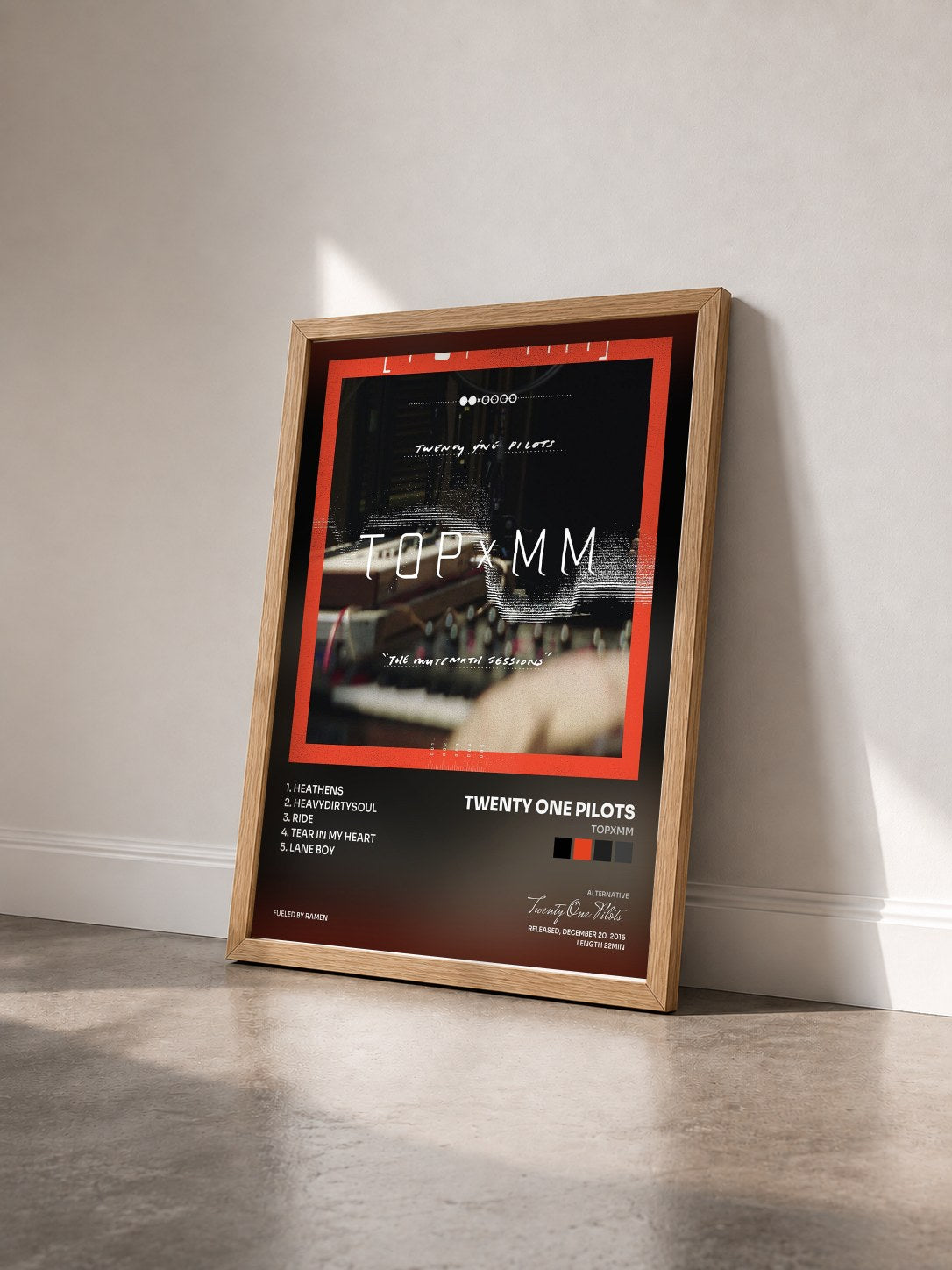 #bois Tableau de l'album TOPxMM de Twenty One Pilots vu de trois quarts, cadre en bois brut
