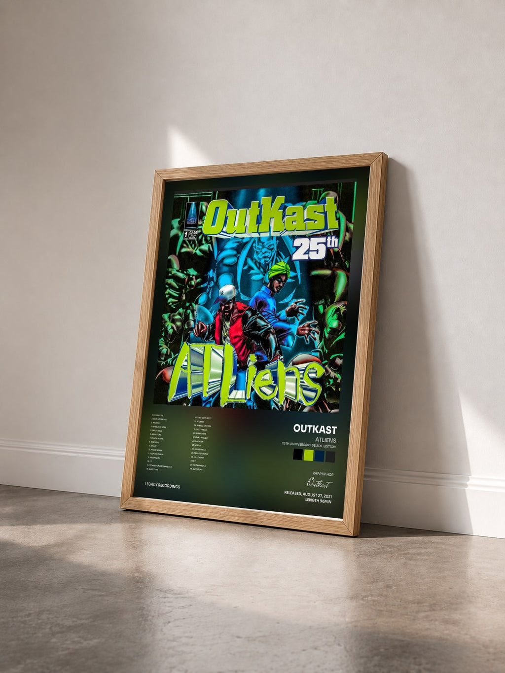#bois Tableau de l'album ATLiens (25th Anniversary Deluxe Edition) de Outkast vu de trois quarts, cadre en bois brut