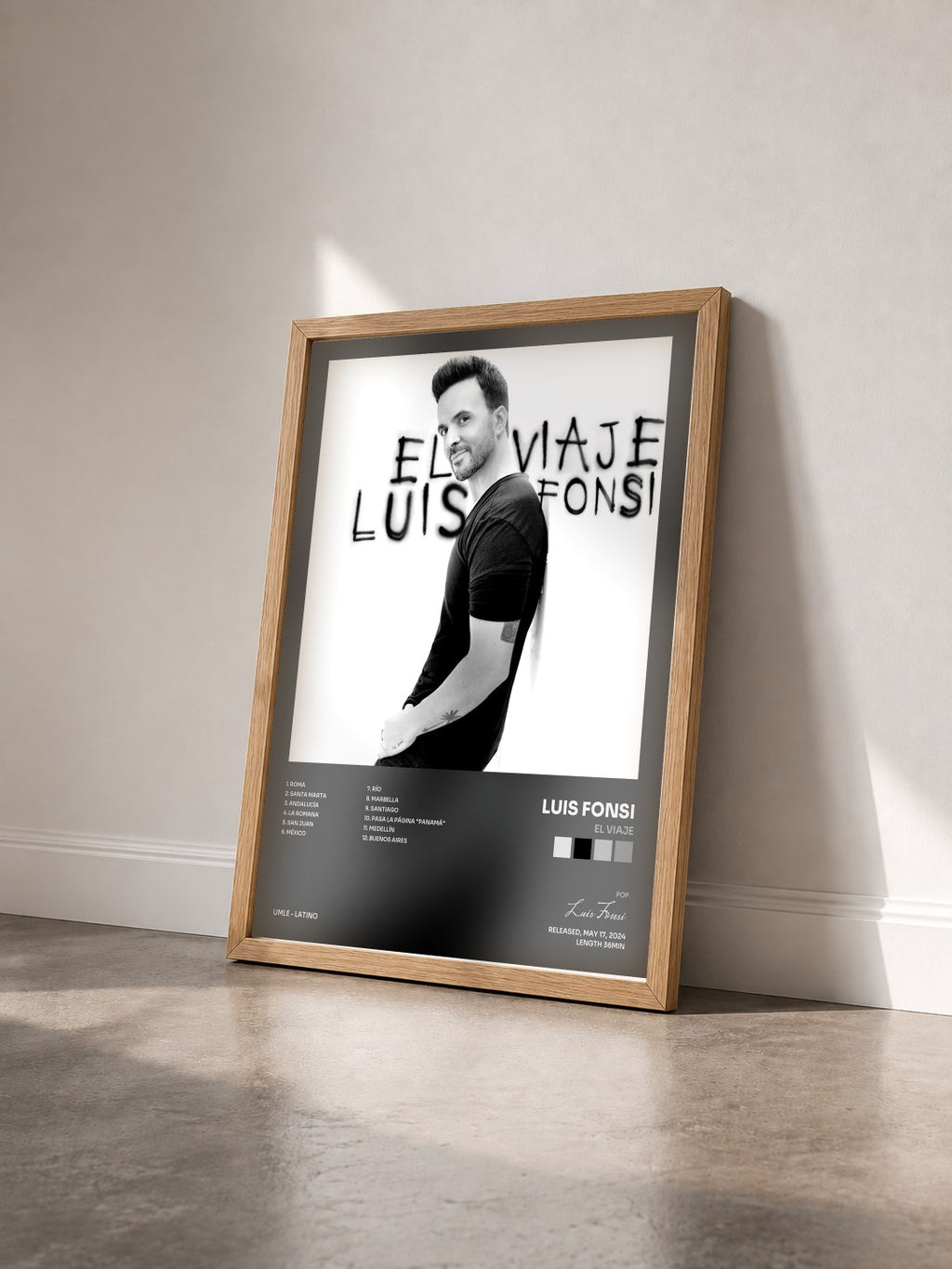 #bois Tableau de l'album El Viaje de Luis Fonsi vu de trois quarts, cadre en bois brut