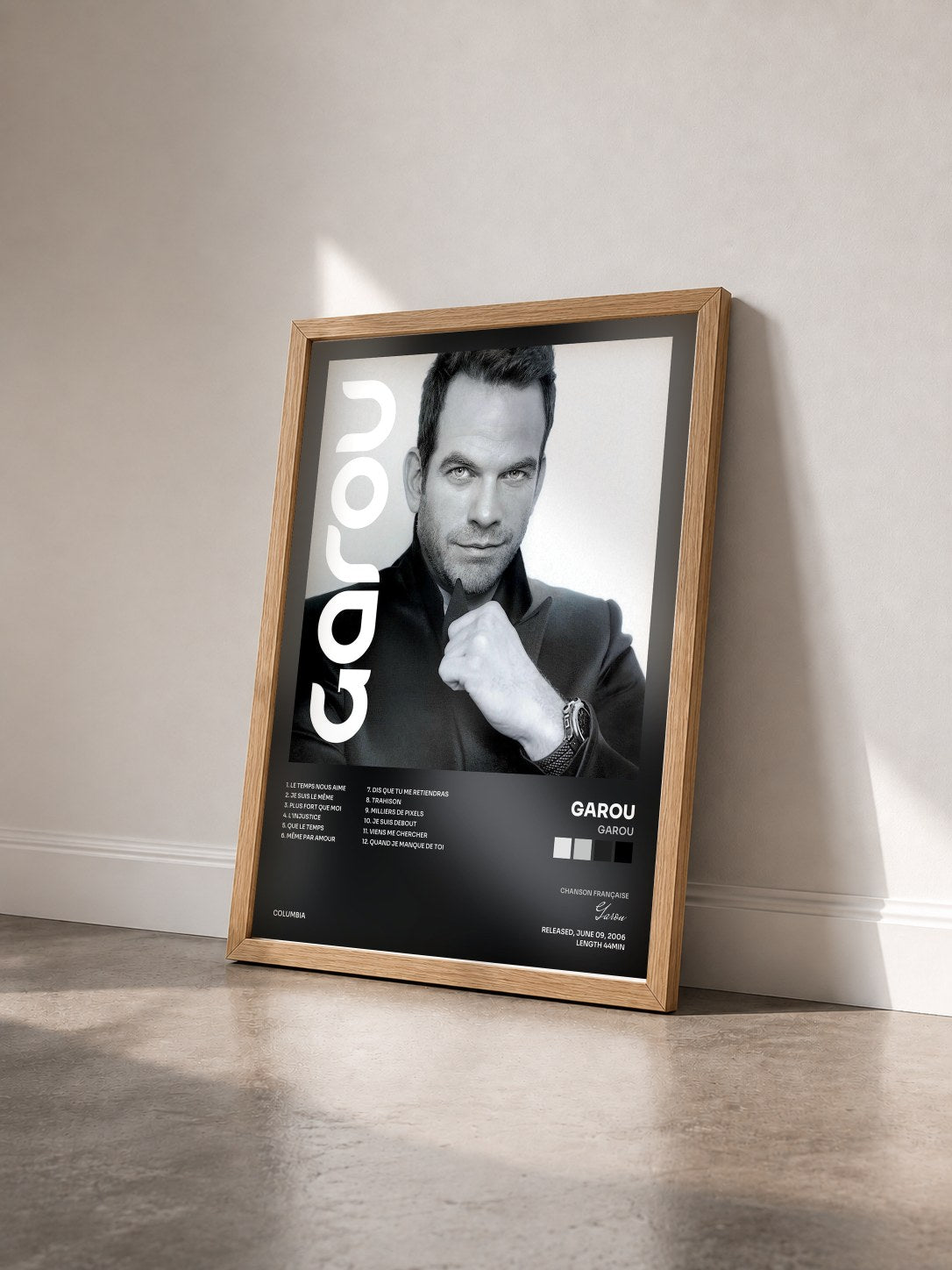 #bois Tableau de l'album Garou de Garou vu de trois quarts, cadre en bois brut