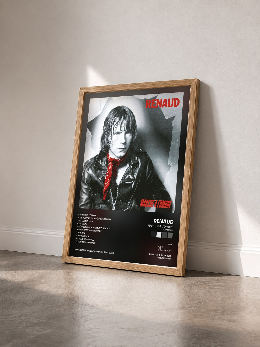 #bois Tableau de l'album Marche A L'Ombre (Remastered) de Renaud vu de trois quarts, cadre en bois brut