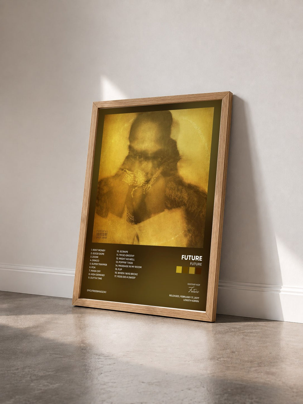 #bois Tableau de l'album FUTURE de Future vu de trois quarts, cadre en bois brut