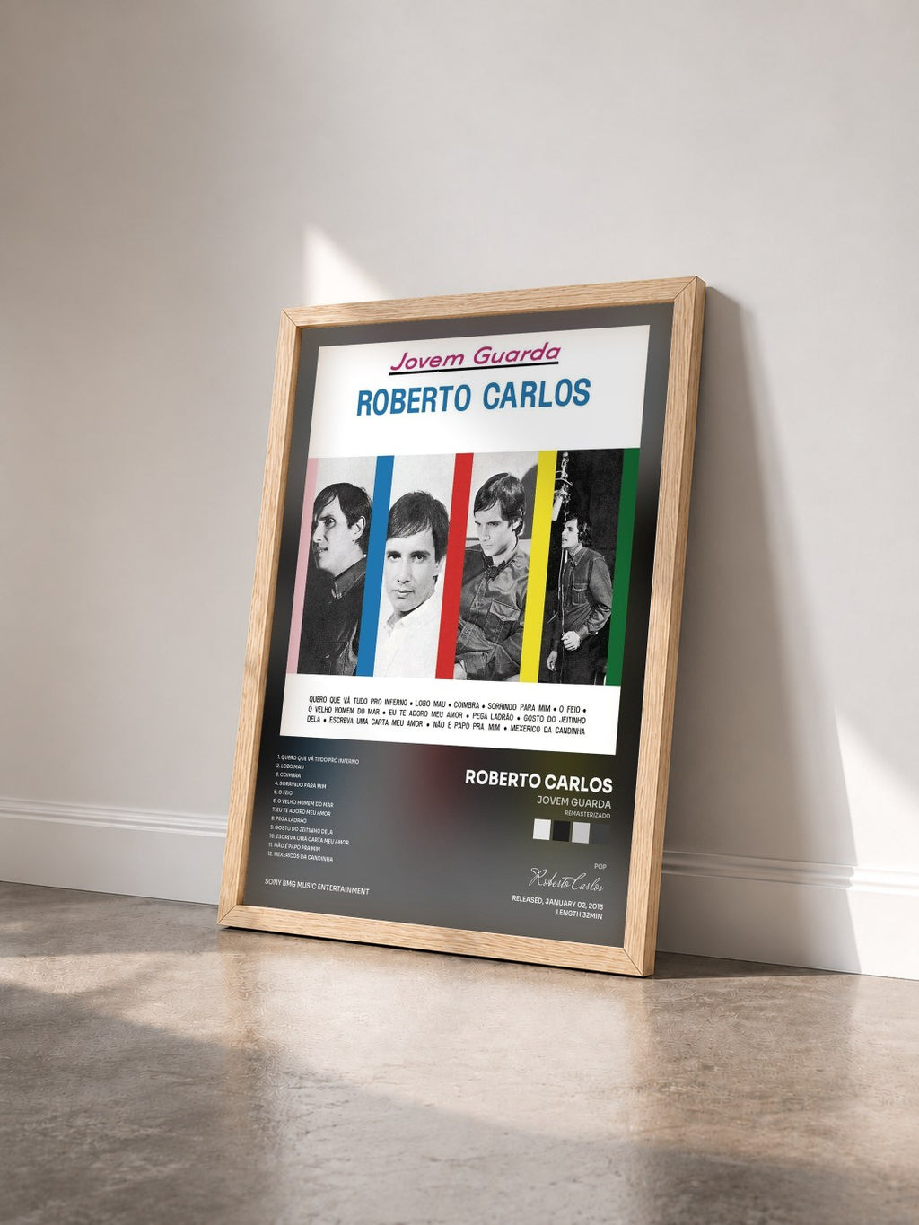 #bois Tableau de l'album Jovem Guarda (Remasterizado) de Roberto Carlos vu de trois quarts, cadre en bois brut