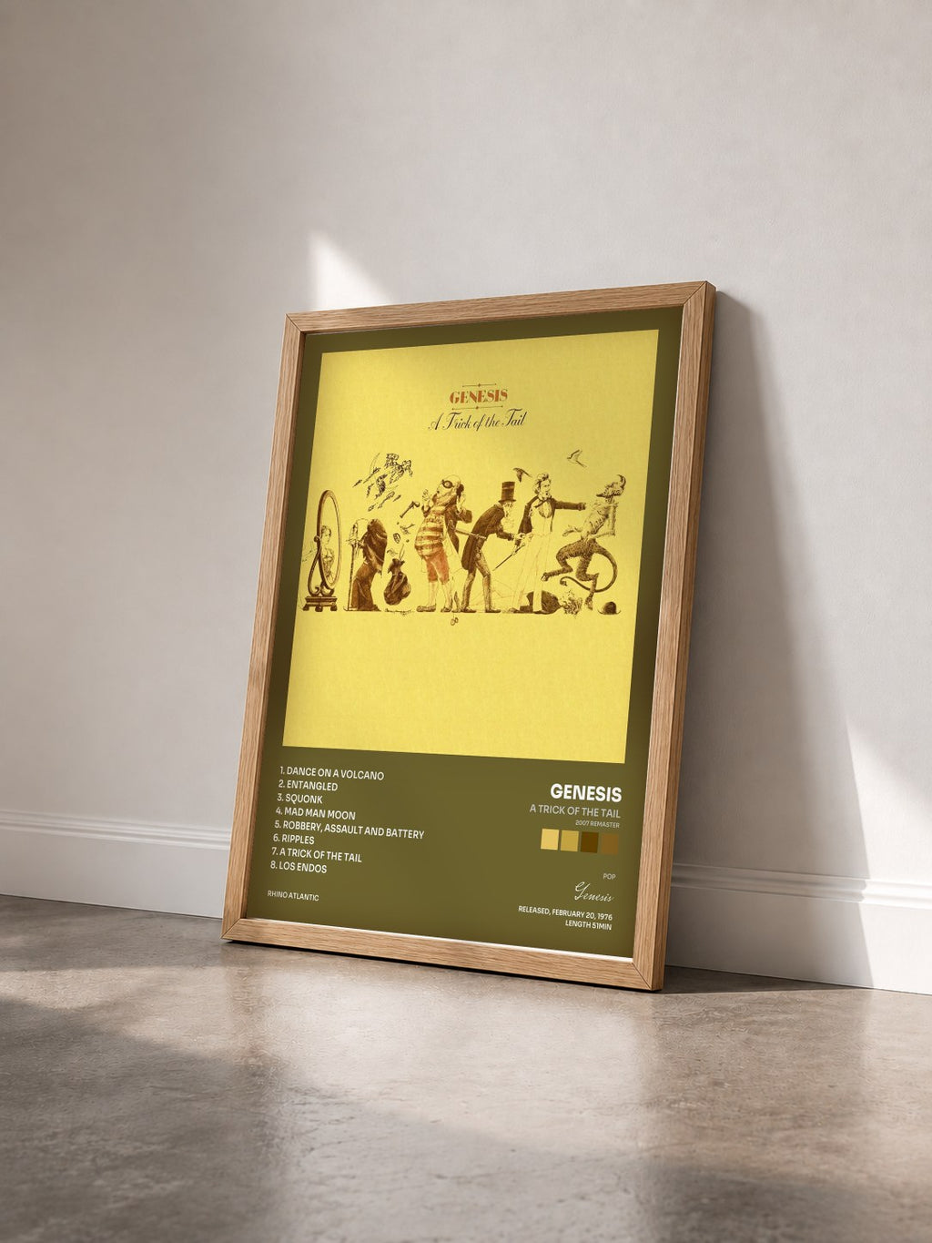 #bois Tableau de l'album A Trick of the Tail (2007 Remaster) de Genesis vu de trois quarts, cadre en bois brut
