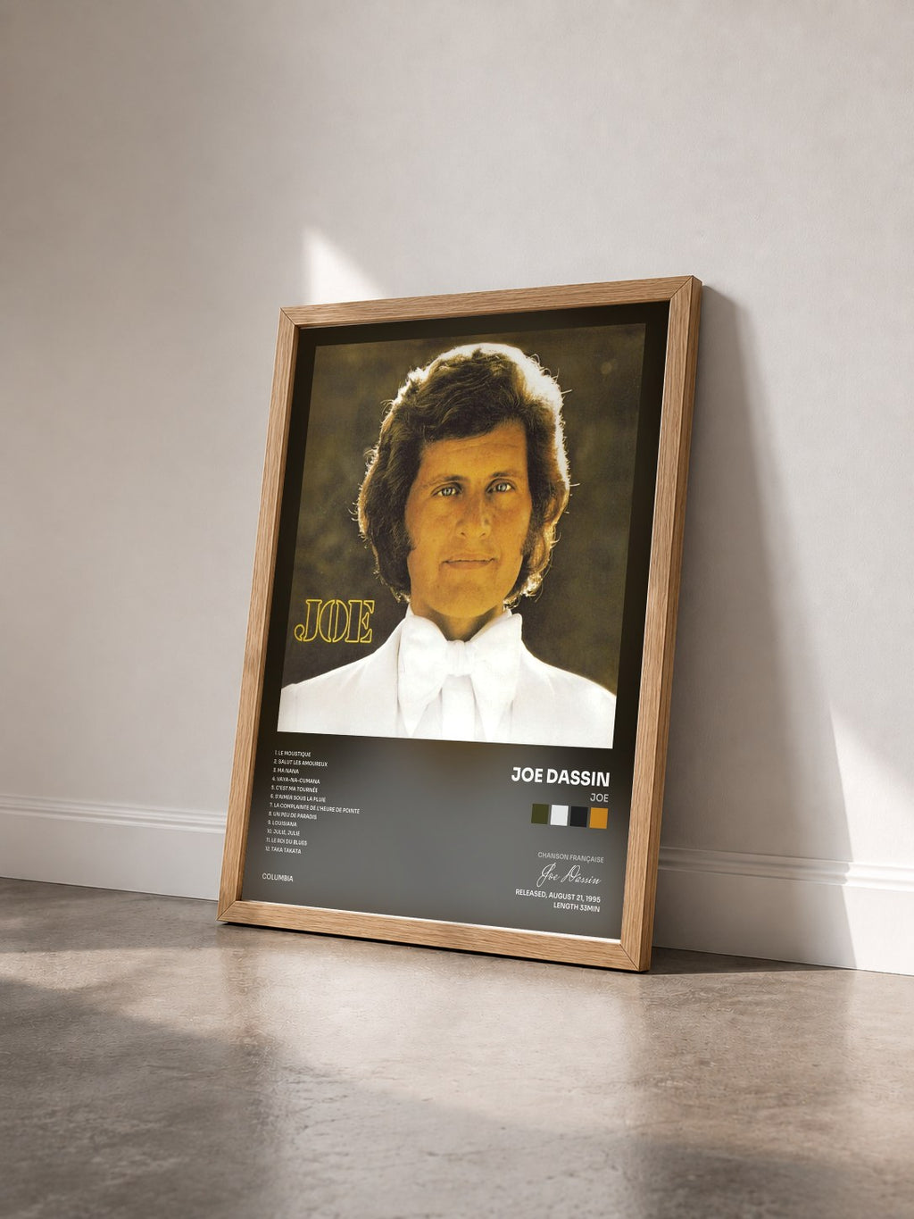 #bois Tableau de l'album Joe de Joe Dassin vu de trois quarts, cadre en bois brut