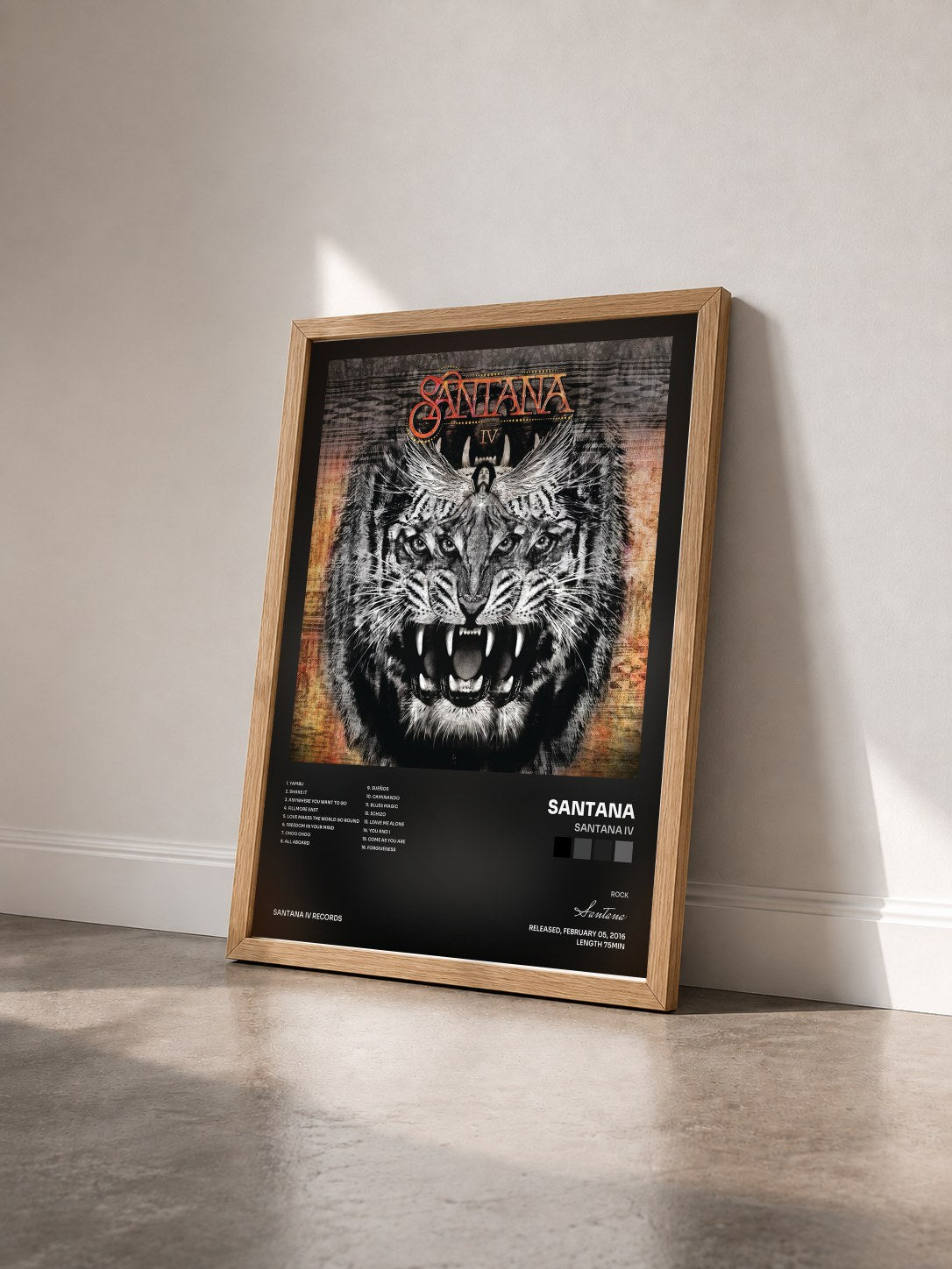 #bois Tableau de l'album Santana IV de Santana vu de trois quarts, cadre en bois brut