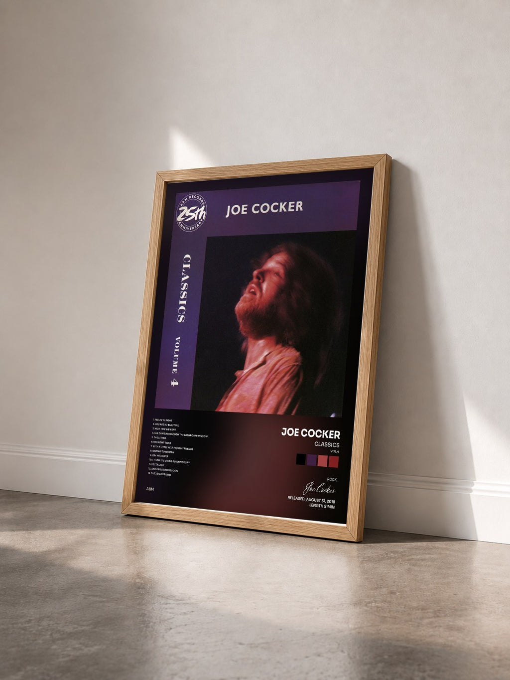 #bois Tableau de l'album Classics (Vol.4) de Joe Cocker vu de trois quarts, cadre en bois brut