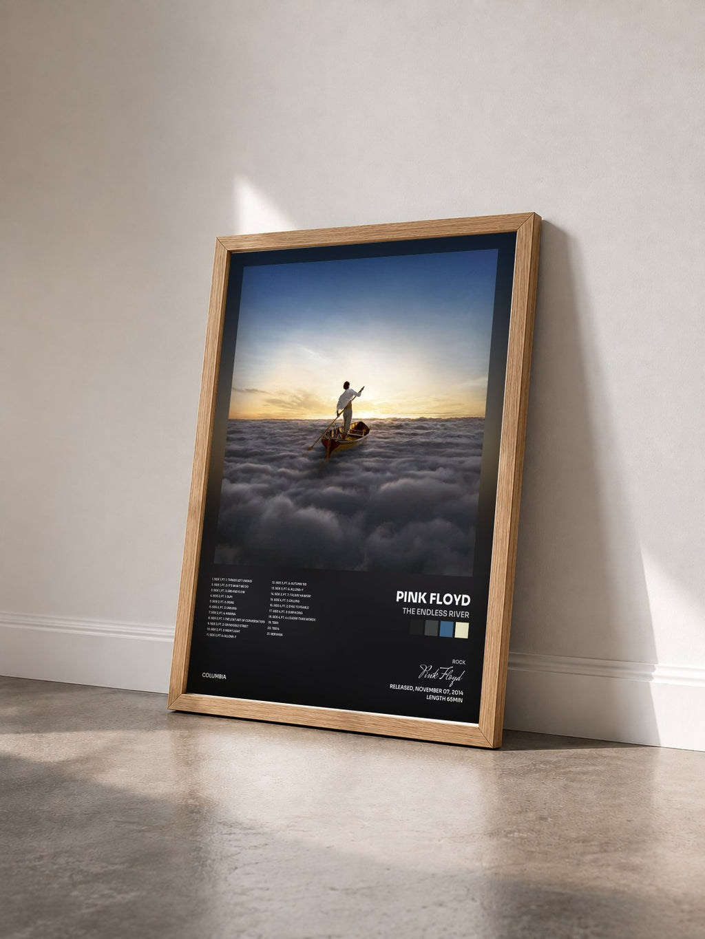 #bois Tableau de l'album The Endless River de Pink Floyd vu de trois quarts, cadre en bois brut