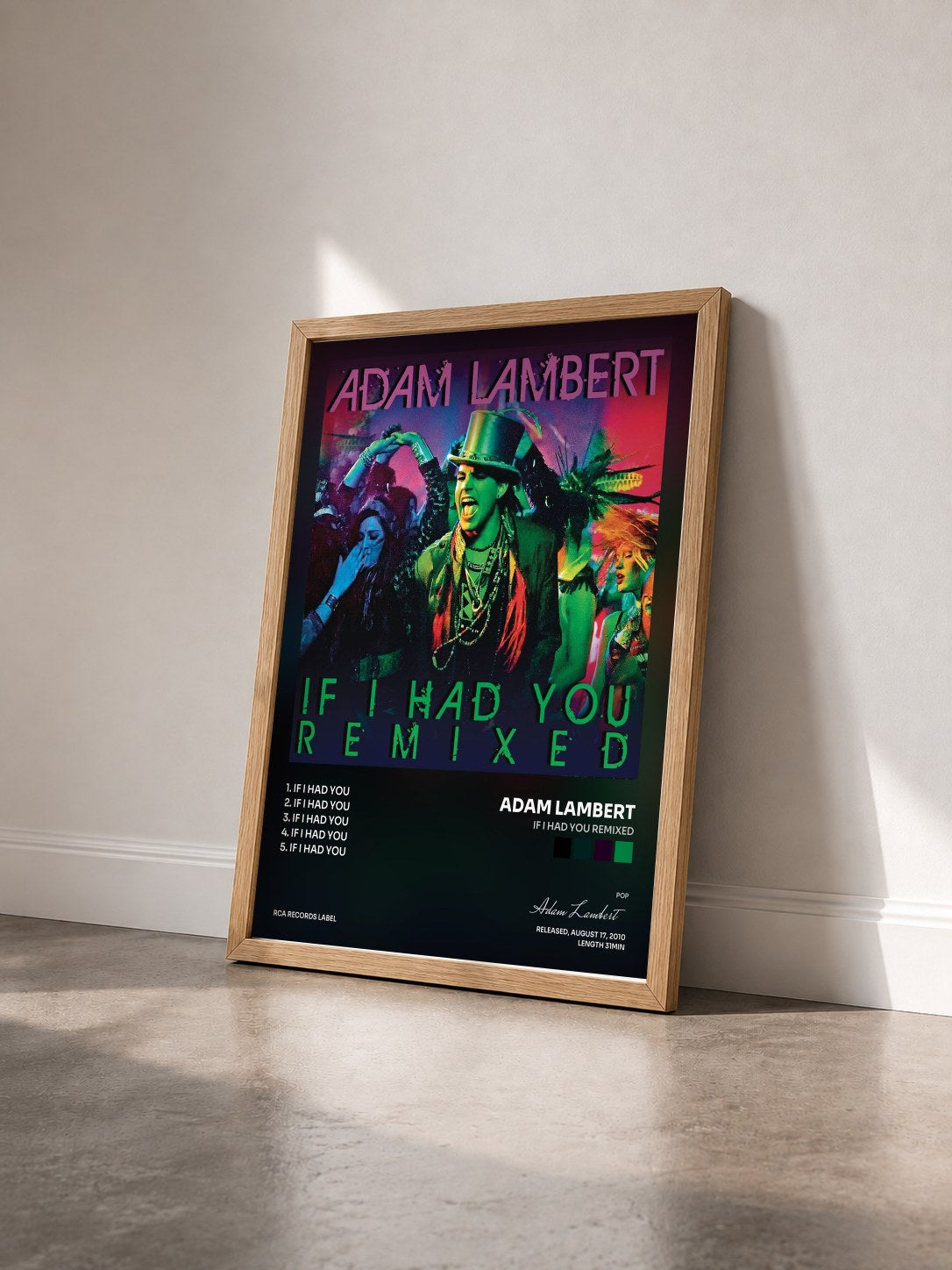 #bois Tableau de l'album If I Had You Remixed de Adam Lambert vu de trois quarts, cadre en bois brut