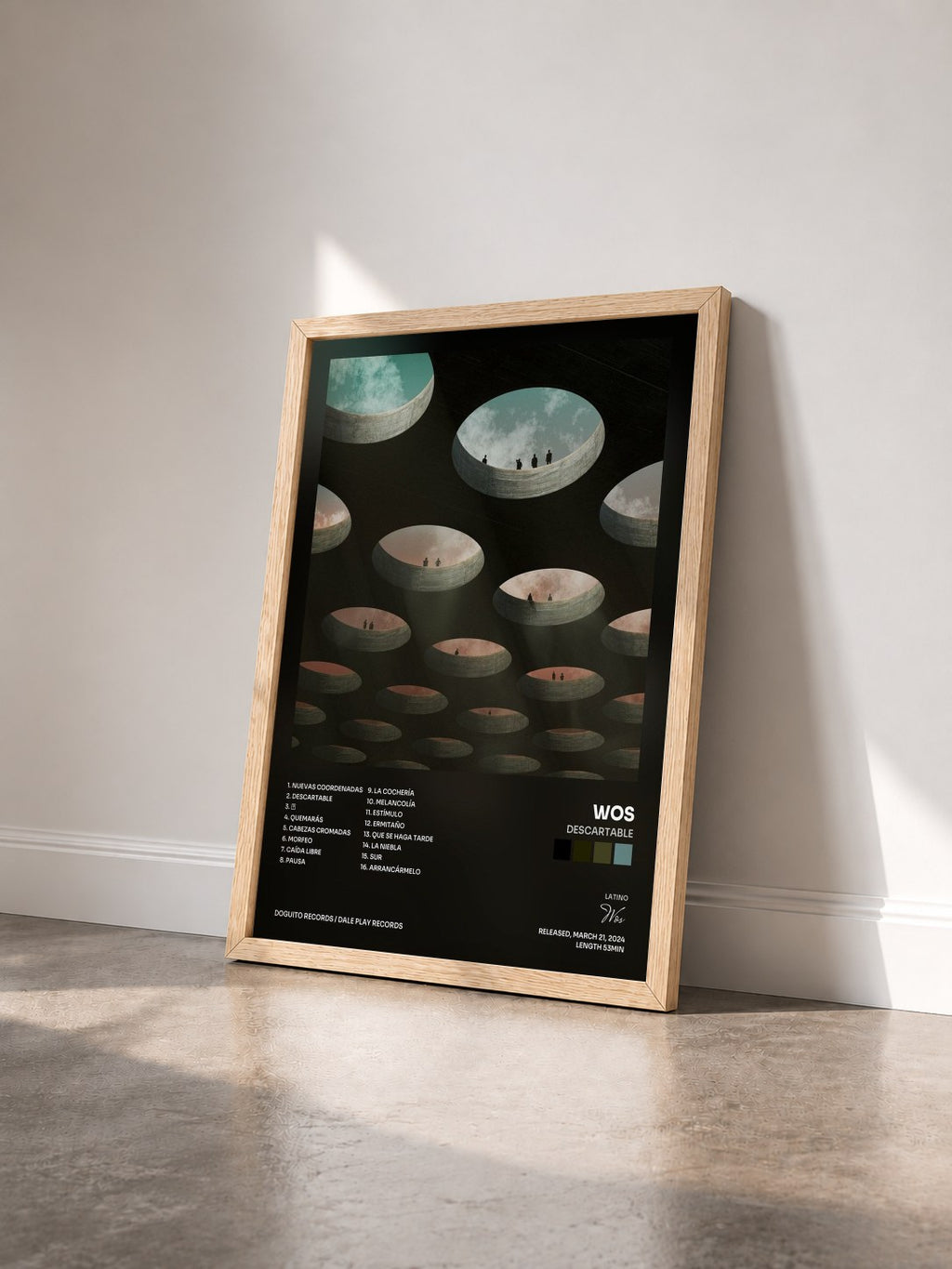 #bois Tableau de l'album DESCARTABLE de Wos vu de trois quarts, cadre en bois brut