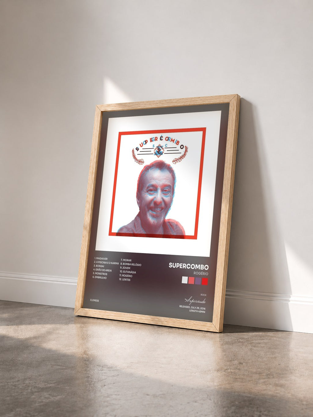 #bois Tableau de l'album Rogério de Supercombo vu de trois quarts, cadre en bois brut