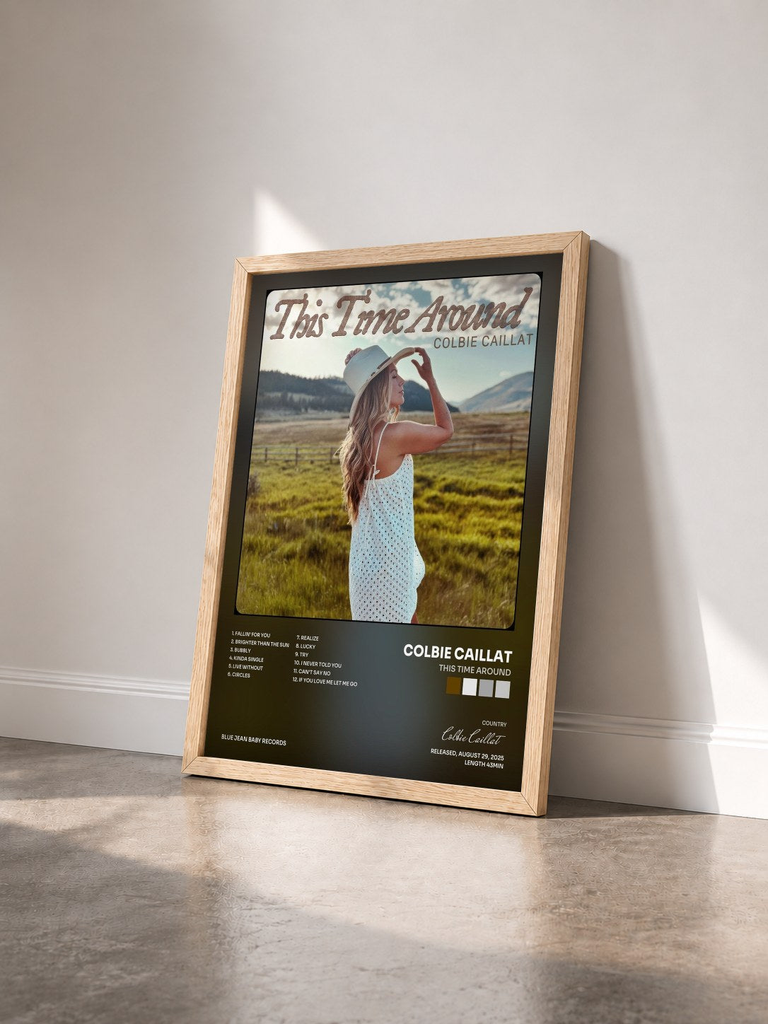 #bois Tableau de l'album This Time Around de Colbie Caillat vu de trois quarts, cadre en bois brut