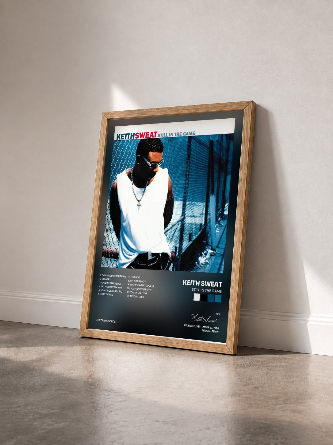 #bois Tableau de l'album Still in the Game de Keith Sweat vu de trois quarts, cadre en bois brut