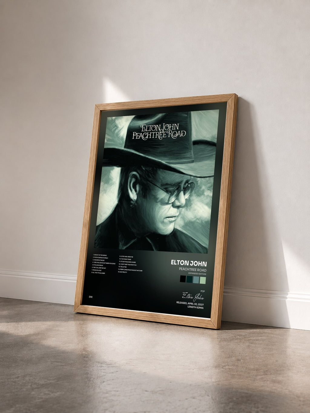 #bois Tableau de l'album Peachtree Road (Expanded Edition) de Elton John vu de trois quarts, cadre en bois brut