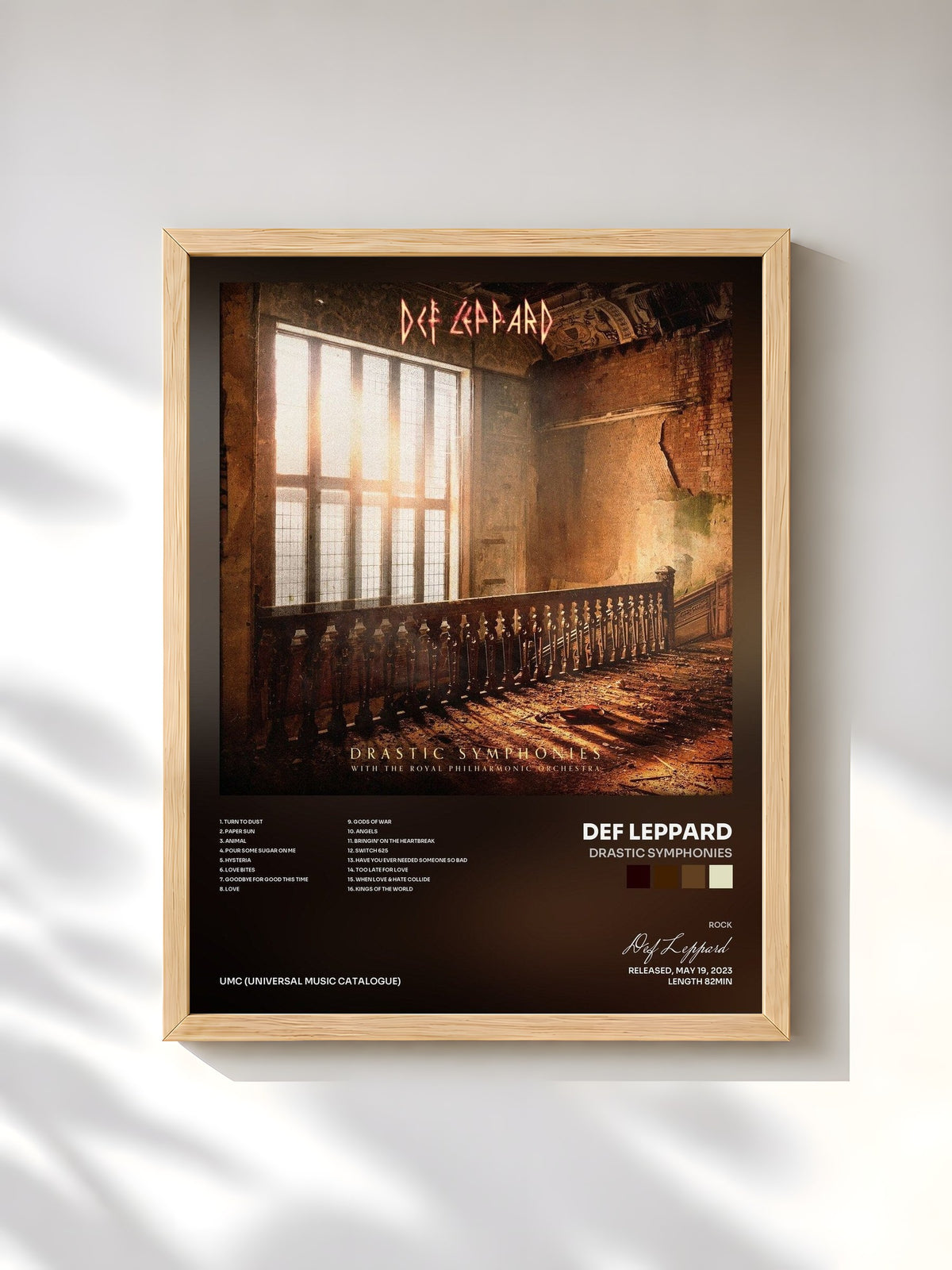 #bois Tableau de l'album Drastic Symphonies de Def Leppard, cadre en bois brut, imprimé et encadré en France